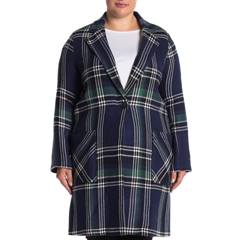 Susina Women's Plaid Long Coat Button Closure Plus Size 1X
